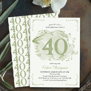 Convite Aniversário de 40 anos Flor Silvestre Delicada Núm