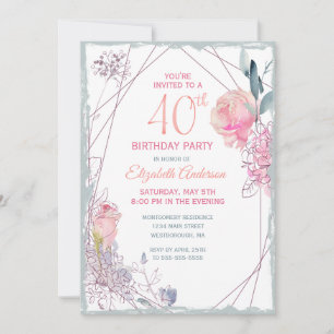 Convite aniversário de 40 anos Floral Blush Rosa de Water