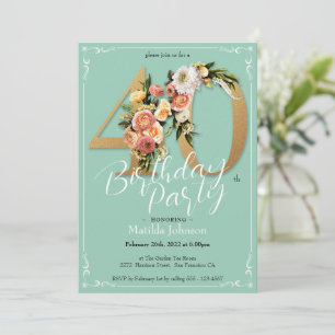 Convite aniversário de 40 anos Floral bonito de Casa Doura