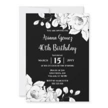 Aniversário de 40 anos Floral Branca, Preto, Moder