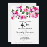 Convite aniversário de 40 anos Floral Branco Cor-de-Rosa b<br><div class="desc">Luzes femininas brilhantes e coloridas decoram o topo desta festa de aniversário de 40 anos. As flores bonito são uma combinação de magenta, rosa e branco. Eles estão aninhados em flores verdes escuras. Este item faz parte da coleção Pansy Rosa. Além do material de papelaria de convite, você encontrará suprimentos...</div>