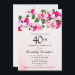 Convite aniversário de 40 anos Floral Branco Cor-de-Rosa b<br><div class="desc">Luzes femininas brilhantes e coloridas decoram o topo desta festa de aniversário de 40 anos. As flores bonito são uma combinação de magenta, rosa e branco. Eles estão aninhados em flores verdes escuras. Este item faz parte da coleção Pansy Rosa. Além do material de papelaria de convite, você encontrará suprimentos...</div>