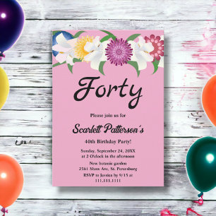 Convite Aniversário de 40 anos Floral de Rosas Rosa Blush