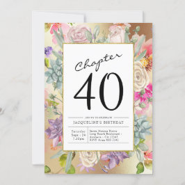 Convite aniversário de 40 anos Floral Dourado