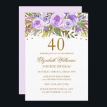 Convite Aniversário de 40 anos Floral Dourado<br><div class="desc">Mais elegantes convites florais na Loja Little Bayleigh!</div>