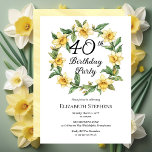 Convite Aniversário de 40 anos Floral Elegante Amarelo<br><div class="desc">Os daffodils amarelos elegantes design do design floral com um quadro floral de daffodils.</div>