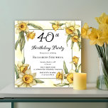 Convite Aniversário de 40 anos Floral Elegante Amarelo<br><div class="desc">Os daffodils amarelos elegantes são design de "aniversário de 40 anos design" floral com um quadro quadrado floral de daffodils que rodeia um quadro branco e verde sobre um fundo amarelo e branco angustiado.</div>
