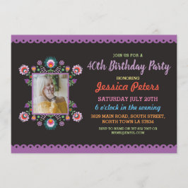 Convite aniversário de 40 anos Floral Fiesta Foto Mexicana