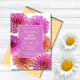 Convite Aniversário de 40 anos Floral Laranja Cor-de-Rosa 