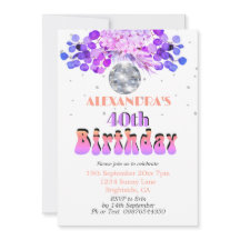 aniversário de 40 anos Floral Purple Disco Ball