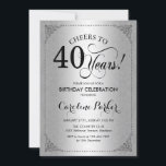 Convite aniversário de 40 anos - Folha prateada<br><div class="desc">Convite para aniversário de 40 anos. Vintage elegante faux design prateado com cor damasco. Apresenta a fonte do script. Saúde para 40 anos! Pode ser personalizado em qualquer idade! Envie-me uma mensagem se precisar de mais personalização.</div>