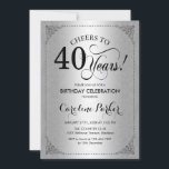 Convite aniversário de 40 anos - Folha prateada<br><div class="desc">Convite para aniversário de 40 anos. Vintage elegante faux design prateado com cor damasco. Apresenta a fonte do script. Saúde para 40 anos! Pode ser personalizado em qualquer idade! Envie-me uma mensagem se precisar de mais personalização.</div>