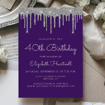 Aniversário de 40 anos Glam Purple Silver Glitter 