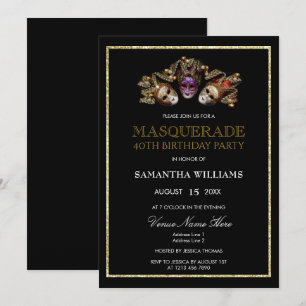 Convite aniversário de 40 anos Glamorous Dourado Glitters