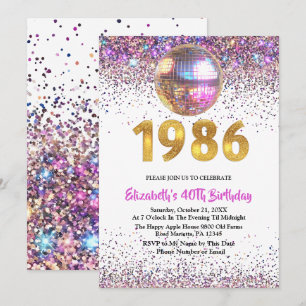 Convite Aniversário de 40 anos Glitter Disco dos Anos 80