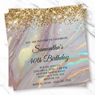 Convite Aniversário de 40 anos Glittery Gold Marbled Opal