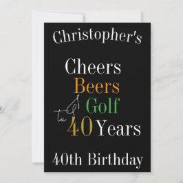 Convite aniversário de 40 anos Golf Cheers Beers Black Dou