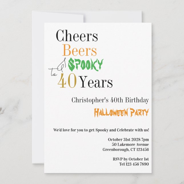 Convite aniversário de 40 anos Halloween Cheers Spooky Par (Frente)