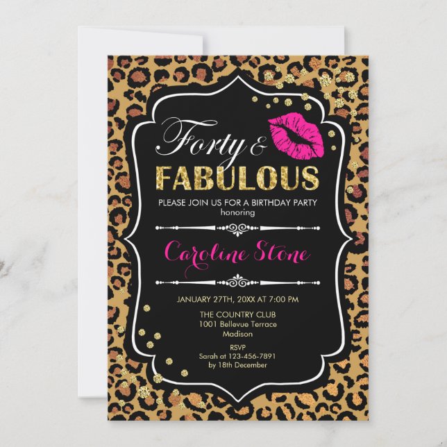 Convite aniversário de 40 anos - Impressão Leopard 40 fabu (Frente)