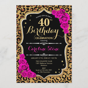 Convite aniversário de 40 anos - Impressão Leopard de Ro