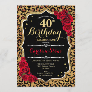 Convite aniversário de 40 anos - Impressão Leopard do Rosa