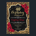 Convite aniversário de 40 anos - Impressão Leopardo Rosa v<br><div class="desc">Convite para aniversário de 40 anos. Elegante design branco preto vermelho e branco com ouro brilhante falso. Apresenta a impressão de animais leopardo cheetah, fonte de script e rosas. Perfeito para uma bolsa mensageifesta de aniversario elegante. Pode ser personalizado em qualquer ano! Envie-me uma mensagem se precisar de mais personalização....</div>