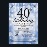 Convite aniversário de 40 anos Invitation Blue Glitter<br><div class="desc">aniversário de 40 anos Invitation with Blue String Lights with Blue Glitter Background. Aniversário Azul. Aniversário Adulto. Homens ou Mulheres no Dia Convidam. 13 15 16º 18º 20 21rua 30 40º 50º 60º 80 de 70 100º, qualquer idade. Para mais personalização, clique no botão "Personalizar" e use nossa ferramenta de...</div>