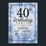 Convite aniversário de 40 anos Invitation Blue Glitter<br><div class="desc">aniversário de 40 anos Invitation with Blue String Lights with Blue Glitter Background. Aniversário Azul. Aniversário Adulto. Homens ou Mulheres no Dia Convidam. 13 15 16º 18º 20 21rua 30 40º 50º 60º 80 de 70 100º, qualquer idade. Para mais personalização, clique no botão "Personalizar" e use nossa ferramenta de...</div>