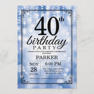 Convite aniversário de 40 anos Invitation Blue Glitter