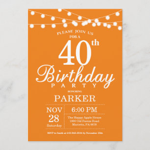Convite aniversário de 40 anos Invitation Orange
