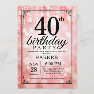 Convite aniversário de 40 anos Invitation Pink Glitter