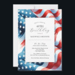 Convite aniversário de 40 anos Invoca Bandeira Americana<br><div class="desc">Convites para aniversário de 40 anos - Um Partido Patriótico Vermelho, Branco e Azul celebra quarenta em ousado, estilo festivo com estes convites para aniversário de 40 anos, apresentando uma vibrante borda de bandeira americana de cor aquática em vermelho, branco e azul clássico. Ideal para uma festa de 4 de...</div>
