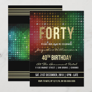 Convite aniversário de 40 anos Luzes de Disco Retroativa