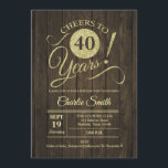 Convite aniversário de 40 anos - Madeira castanha russa Do<br><div class="desc">40 Convites de aniversário em ouro falso brilhante e padrão de madeira marrom escuro rústico. Simples design moderno,  perfeito para uma festa elegante. Saúde para 40 anos! Pode ser personalizado em qualquer idade! Envie-me uma mensagem se precisar de mais personalização.</div>