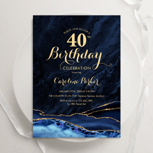 Convite aniversário de 40 anos marinho de Agate Dourado Az