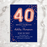 Convite aniversário de 40 anos - Marinho dos Balões Dourad<br><div class="desc">convite de festas aniversário de 40 anos. Design elegante em ouro brilhante rosa e azul marinho. A placa de convite apresenta rosa dourado número 40 balões e fonte de script. Perfeito para uma comemoração de na moda. Envie-me uma mensagem se precisar de idade personalizada.</div>