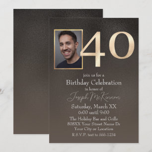 Convite Aniversário de 40 anos masculino Preto e Marrom