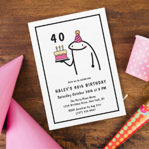Convite Aniversário de 40 anos Meme Engraçado Preto e Bran