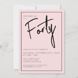 Convite Aniversário de 40 anos Minimal Blush Pink