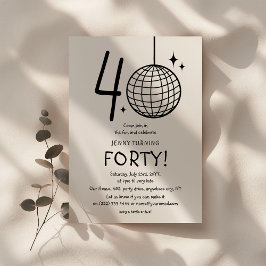 Convite Aniversário de 40 anos Minimal Doodle Disco Ball