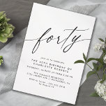 Convite Aniversário de 40 anos mínimo preto e branco simpl<br><div class="desc">Simples mas elegante aniversário de 40 anos convites com título "quarenta" em uma fonte de script. Fonte preta sobre um fundo branco nítido.</div>