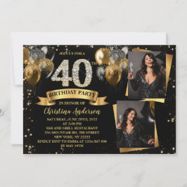 Convite aniversário de 40 anos Modern Dourado Brilhante Ba