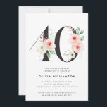 Convite aniversário de 40 anos Modern Floral Rosa Dourada<br><div class="desc">aniversário de 40 anos Modern Floral Rosa Dourado Greenery Convite com flores cor-de-água rosa e sotaques de ouro rosa com verde.</div>