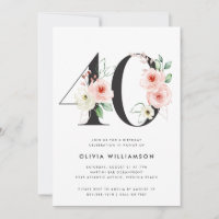 aniversário de 40 anos Modern Floral Rosa Dourada 