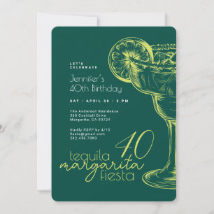 Convite aniversário de 40 anos Modern Green Margarita Fies