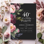 Convite aniversário de 40 anos Modern Moody Burgundy Blush<br><div class="desc">Celebre o seu marco com um moderno convite de aniversário de 40 anos moderno, com flores ricas de burgundy e blush. Este elegante design combina tons profundos e dramáticos com sotaques românticos e suaves, perfeitos para estabelecer uma sofisticada e convidativa atmosfera. O arranjo floral impressionante adiciona um toque de luxo,...</div>
