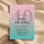Convite aniversário de 40 anos Modern Pink Turquoise Ombro<br><div class="desc">Aniversário de 40 anos Convites de festas de de cinzentos de prata rosa moderno.</div>
