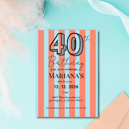Convite Aniversário de 40 anos moderno com listras azul cl