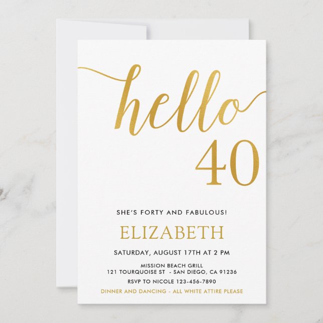 Convite Aniversário de 40 anos moderno HELLO 40 Adulto Ani (Frente)