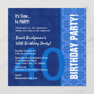 Convite aniversário de 40 anos Moderno Matizes Azuis B40